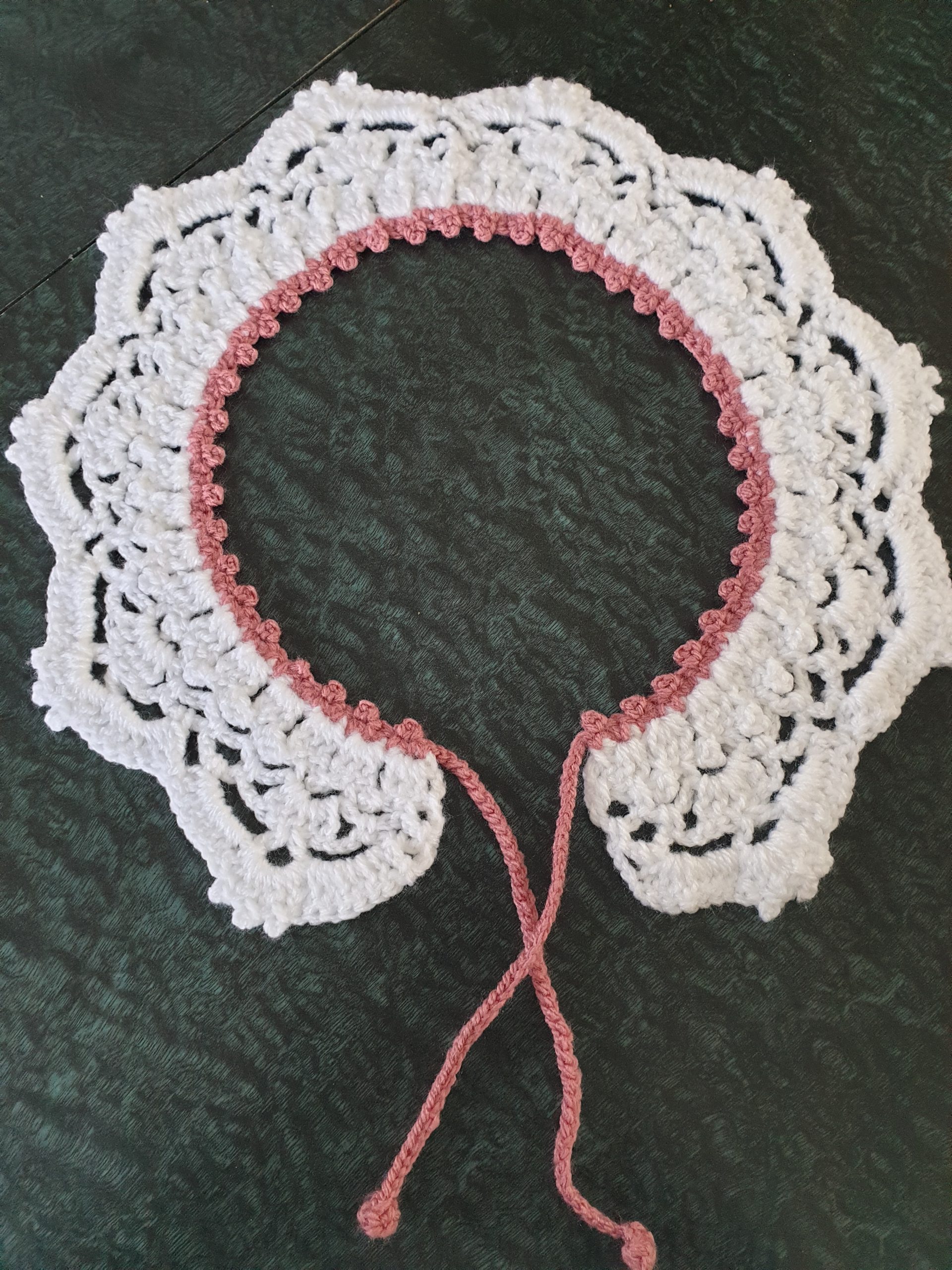 Collerette vieux rose et blanc